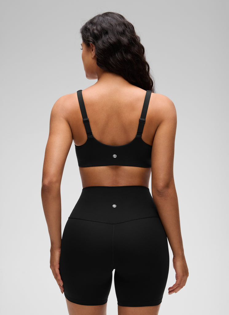 CRZ YOGA Women Butterluxe Soft Double Lined Scoop Neck Sports Bras Black