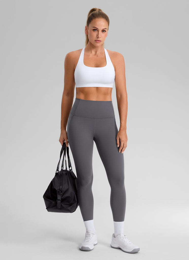 CRZ YOGA Womens Butterbreeze Padded Square Neck Sports Bra Training White