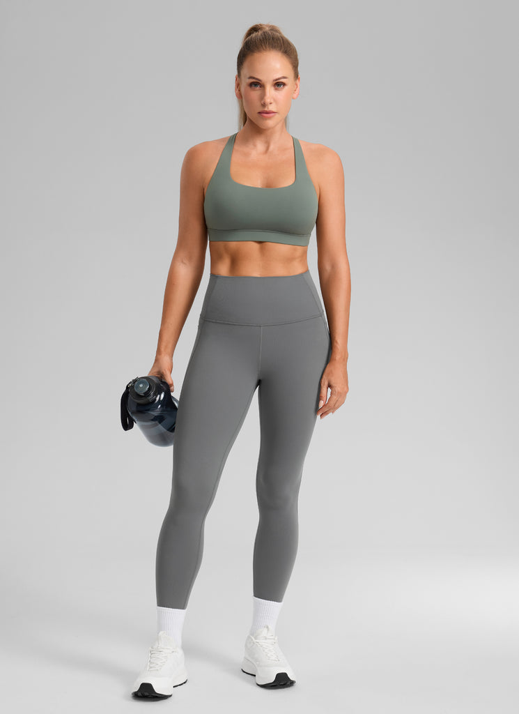 CRZ YOGA Womens Butterbreeze Padded Square Neck Sports Bra Training Sparkle Blue