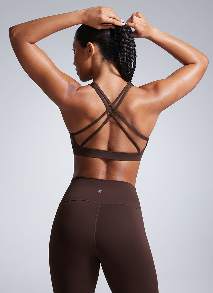 CRZ YOGA Womens Butterbreeze Padded Square Neck Sports Bra Training Hot Fudge Brown