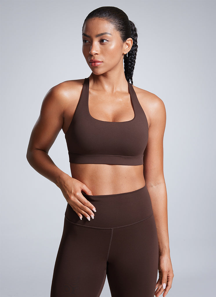 CRZ YOGA Womens Butterbreeze Padded Square Neck Sports Bra Training Hot Fudge Brown