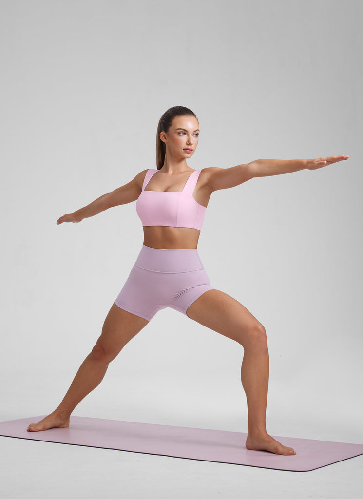 CRZ YOGA Butterluxe Womens Square Neck Open Back Wide straps Sports Bras Vita Pink