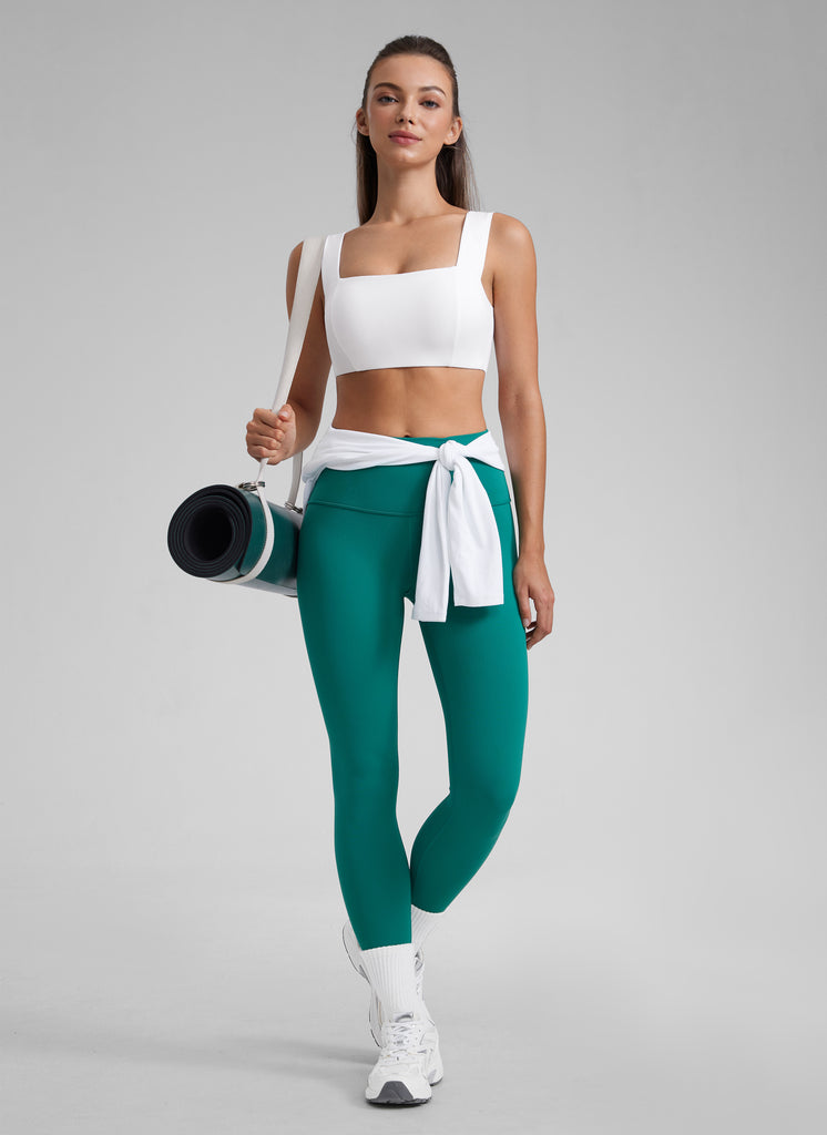 CRZ YOGA Butterluxe Womens Square Neck Open Back Wide straps Sports Bras Black