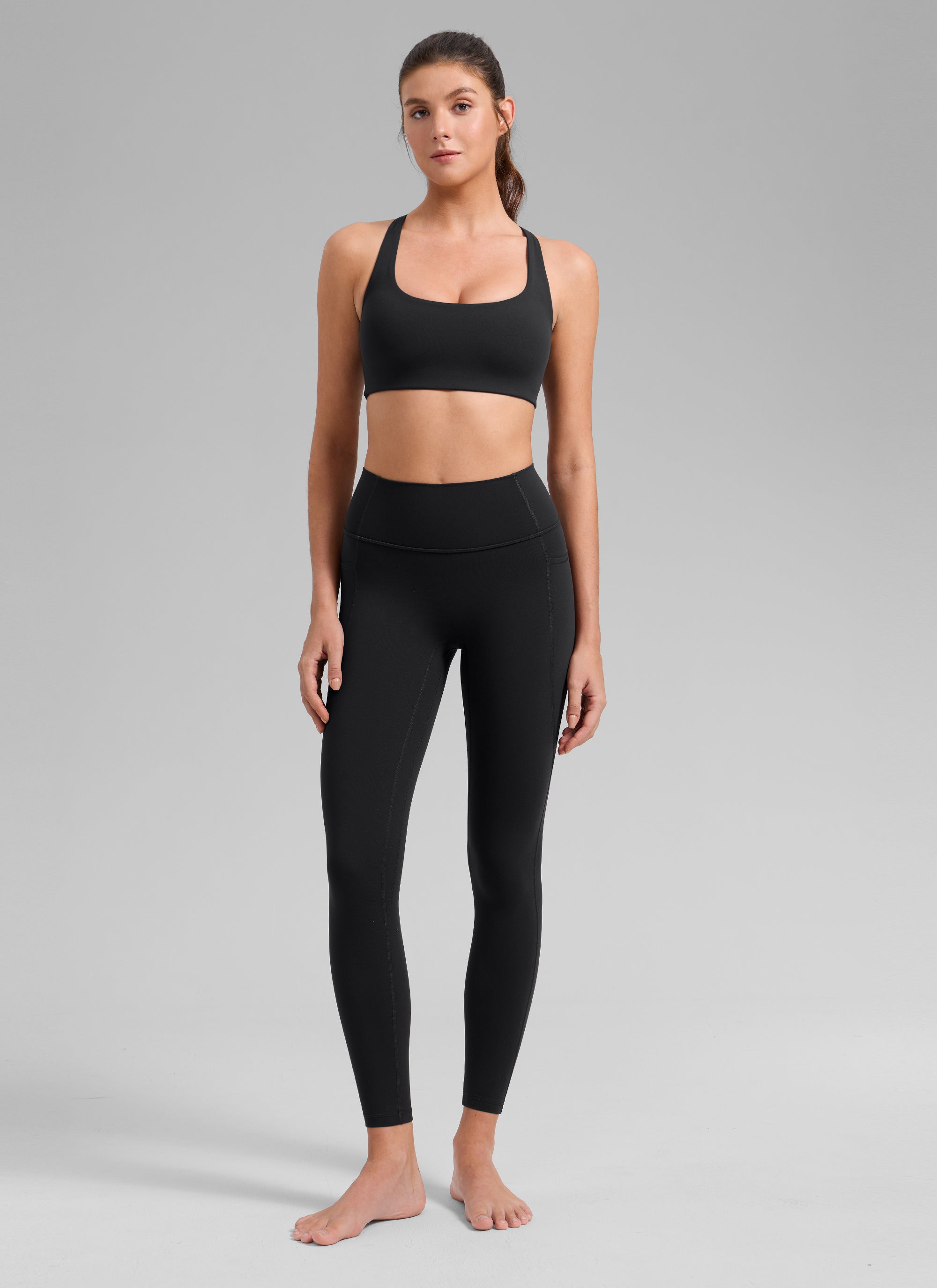 CRZ YOGA Women's Butterlift Workout Cross Back Built in Bra Sports Bra Black