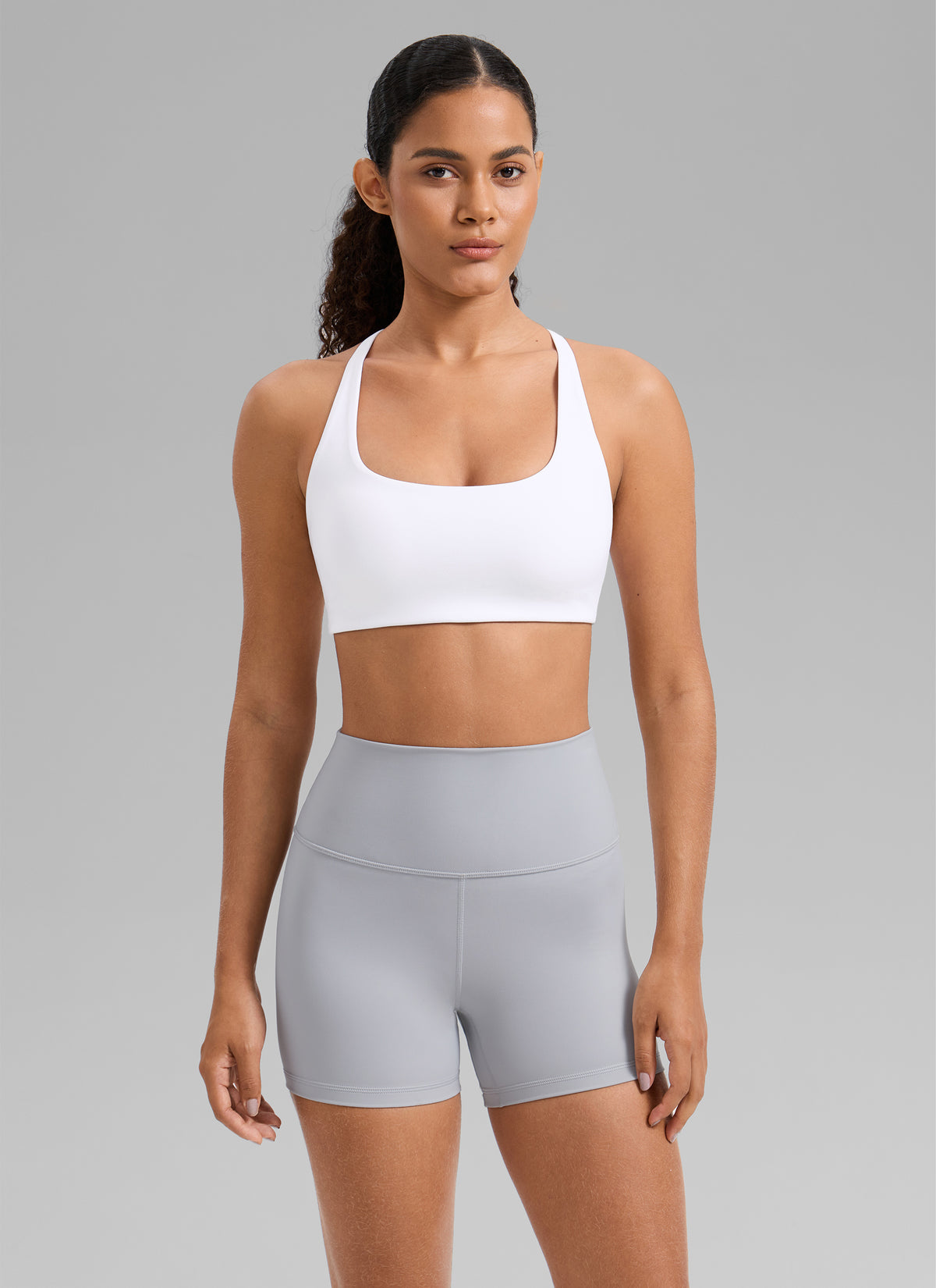 CRZ YOGA Women's Butterlift Workout Cross Back Built in Bra Sports Bra White @model_info:Gabi