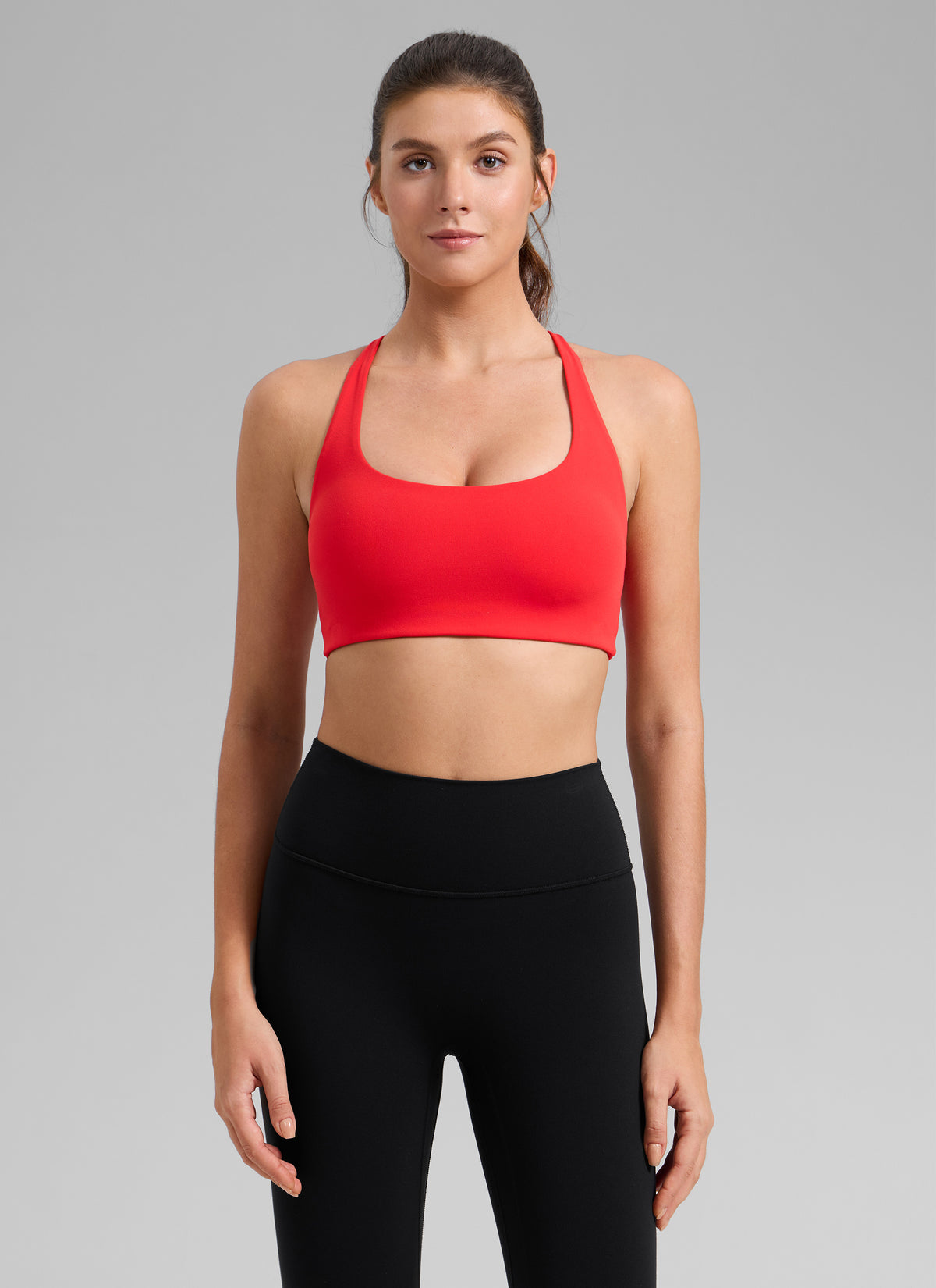 CRZ YOGA Women's Butterlift Workout Cross Back Built in Bra Sports Bra Deep Red