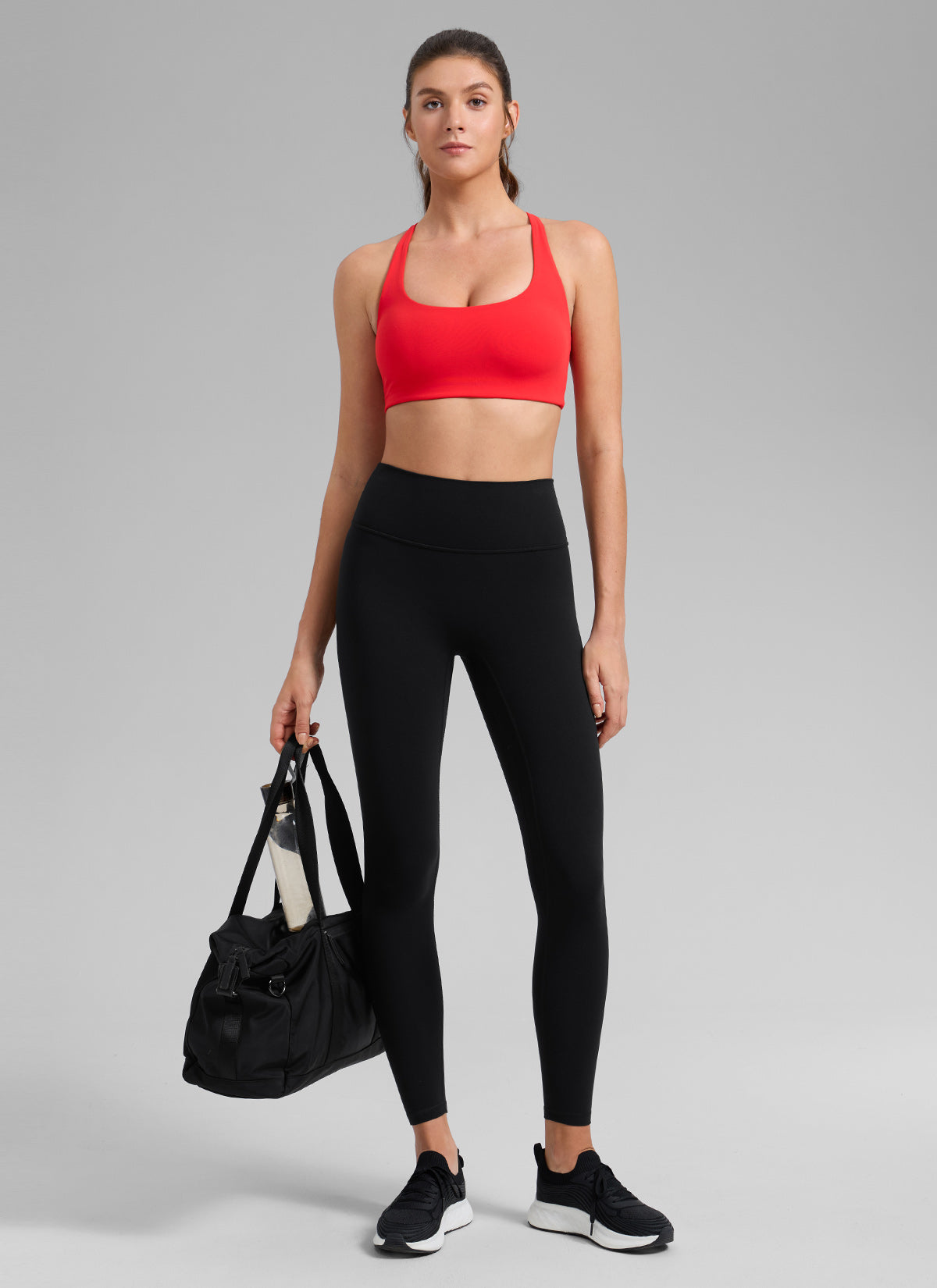 CRZ YOGA Women's Butterlift Workout Cross Back Built in Bra Sports Bra Deep Red