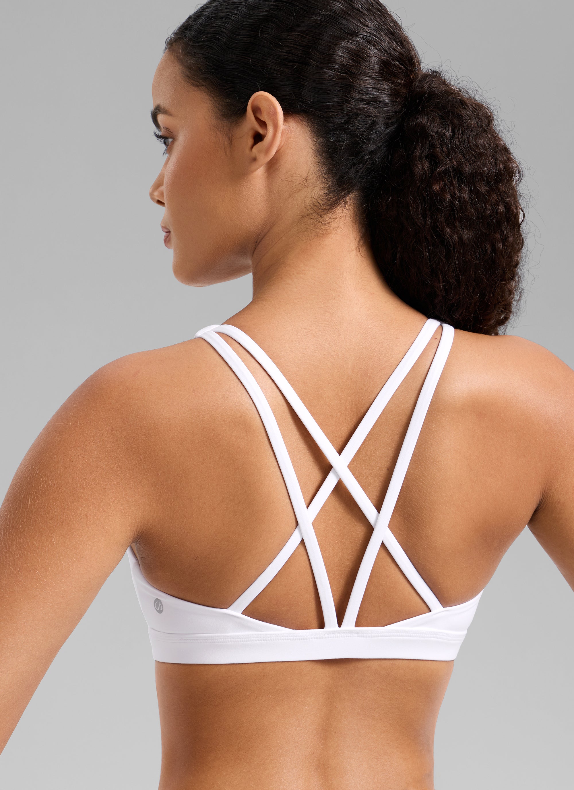 CRZ YOGA Women's Butterlift Workout U Neck Cross Back Sports Bra White