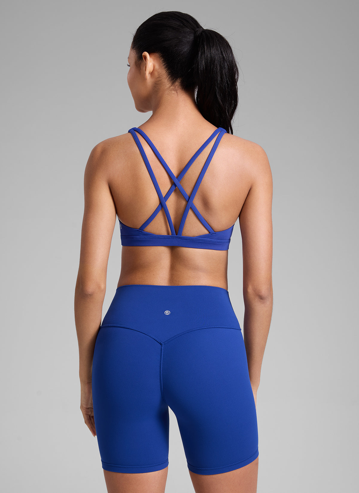 CRZ YOGA Women's Butterlift Workout U Neck Cross Back Sports Bra Waves Blue