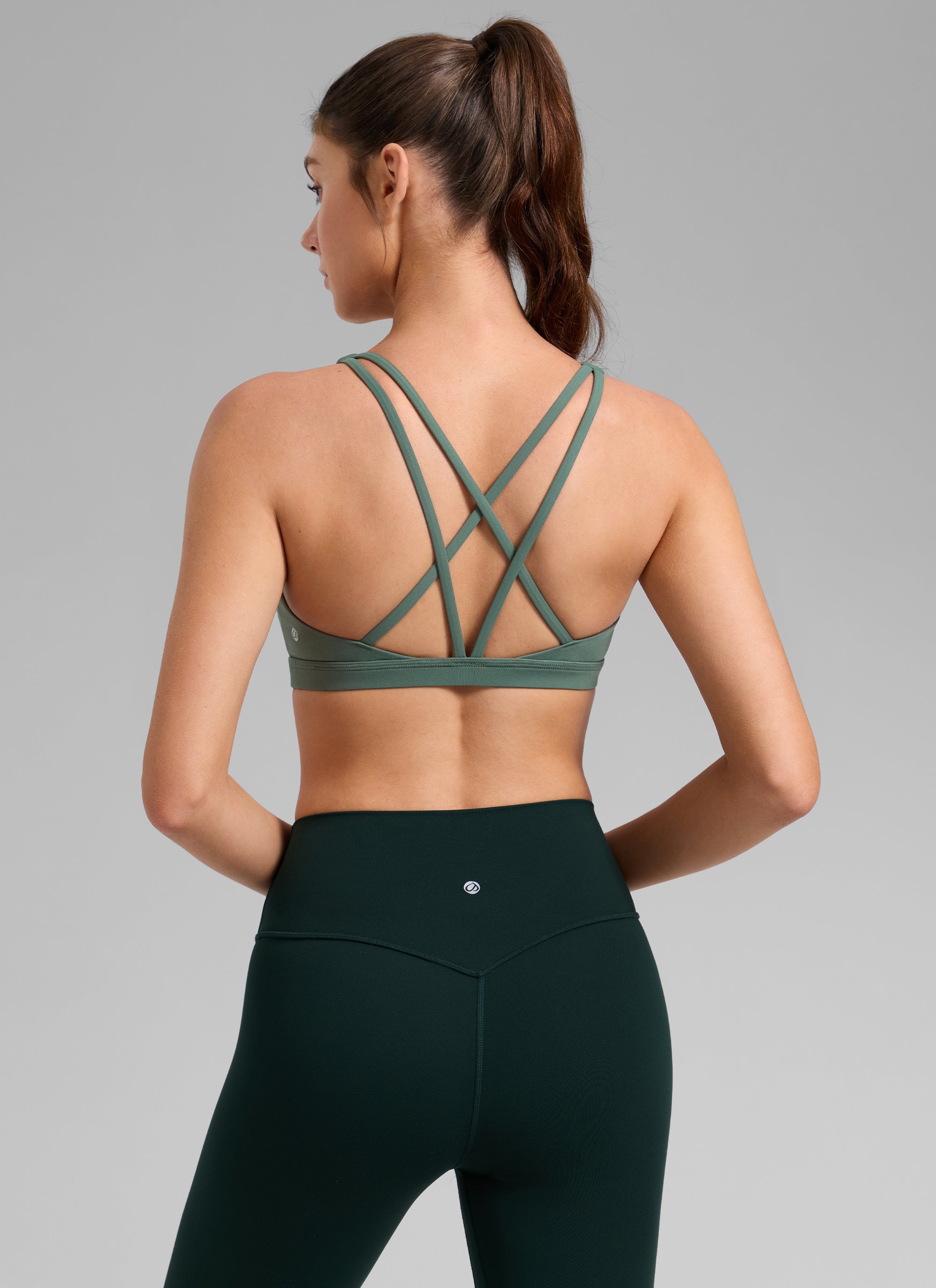CRZ YOGA Women's Butterlift Workout U Neck Cross Back Sports Bra Dark Forest Green