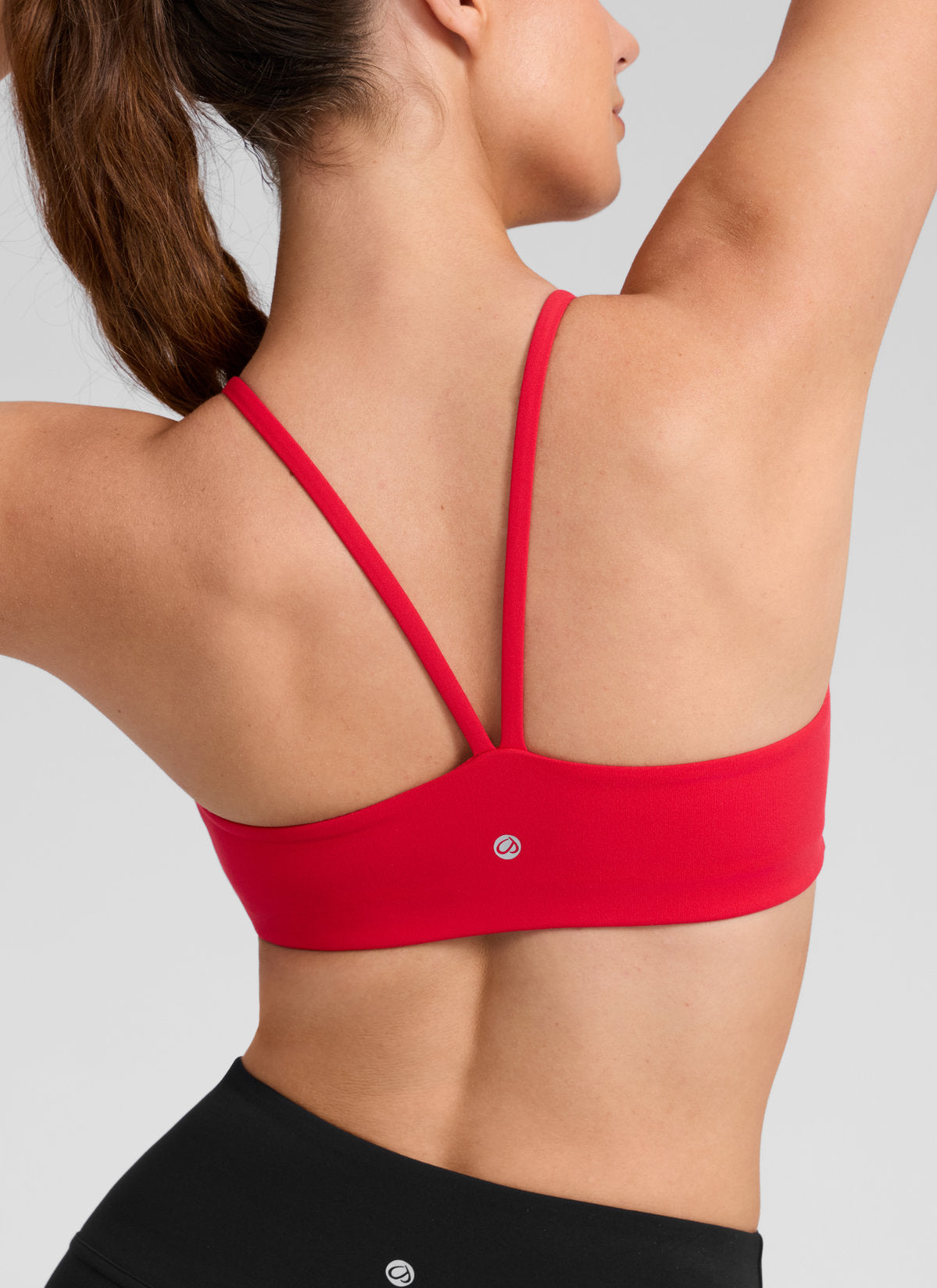 CRZ YOGA Women's Butterlift® Yoga V Back Double Lined Sports Bra Aurora Red @model_info:Gelya