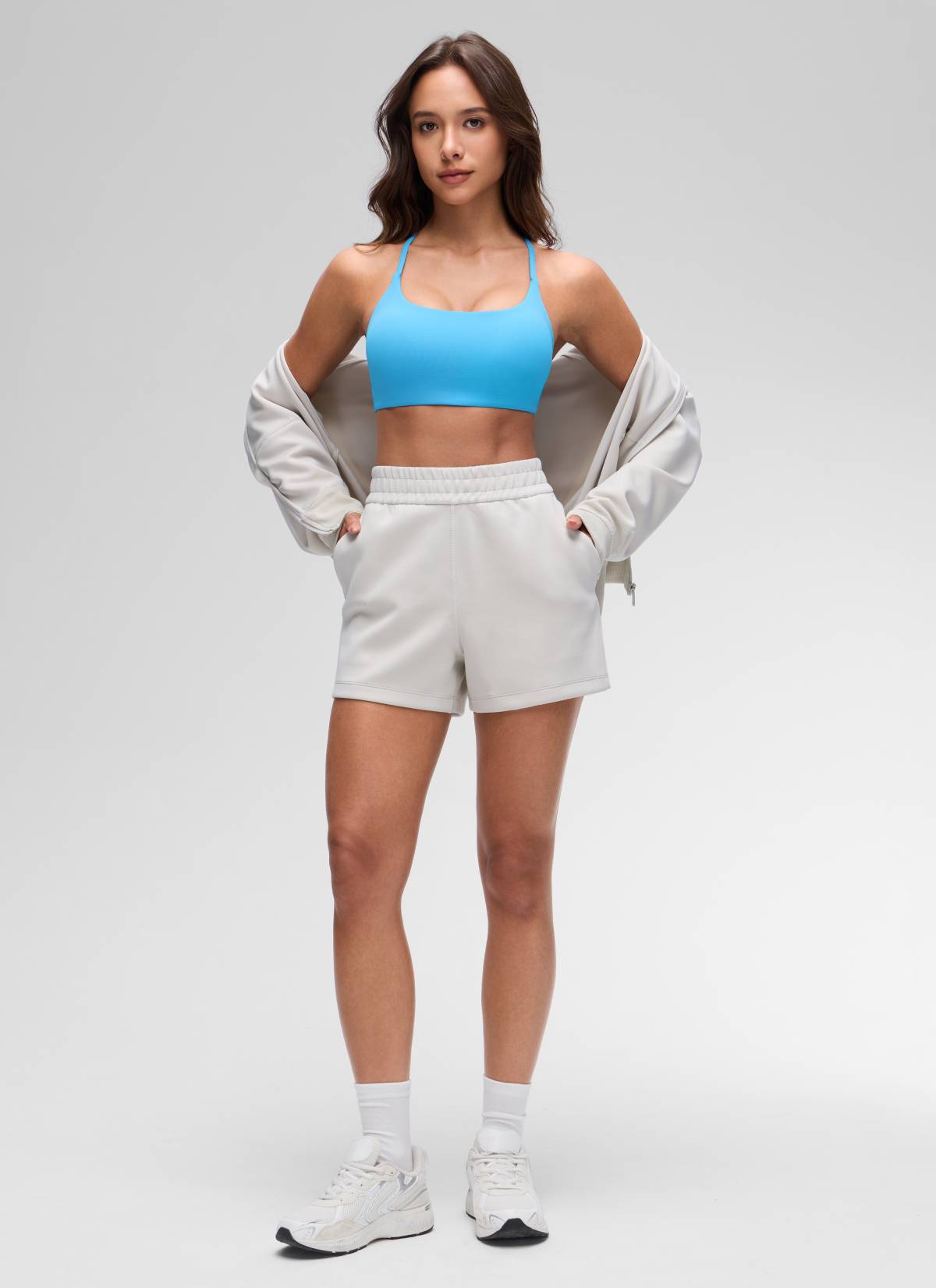CRZ YOGA Women's Butterluxe Yoga Scoop Neck Twist Cross Back Sport Bra Kayak Blue @model_info:Maria