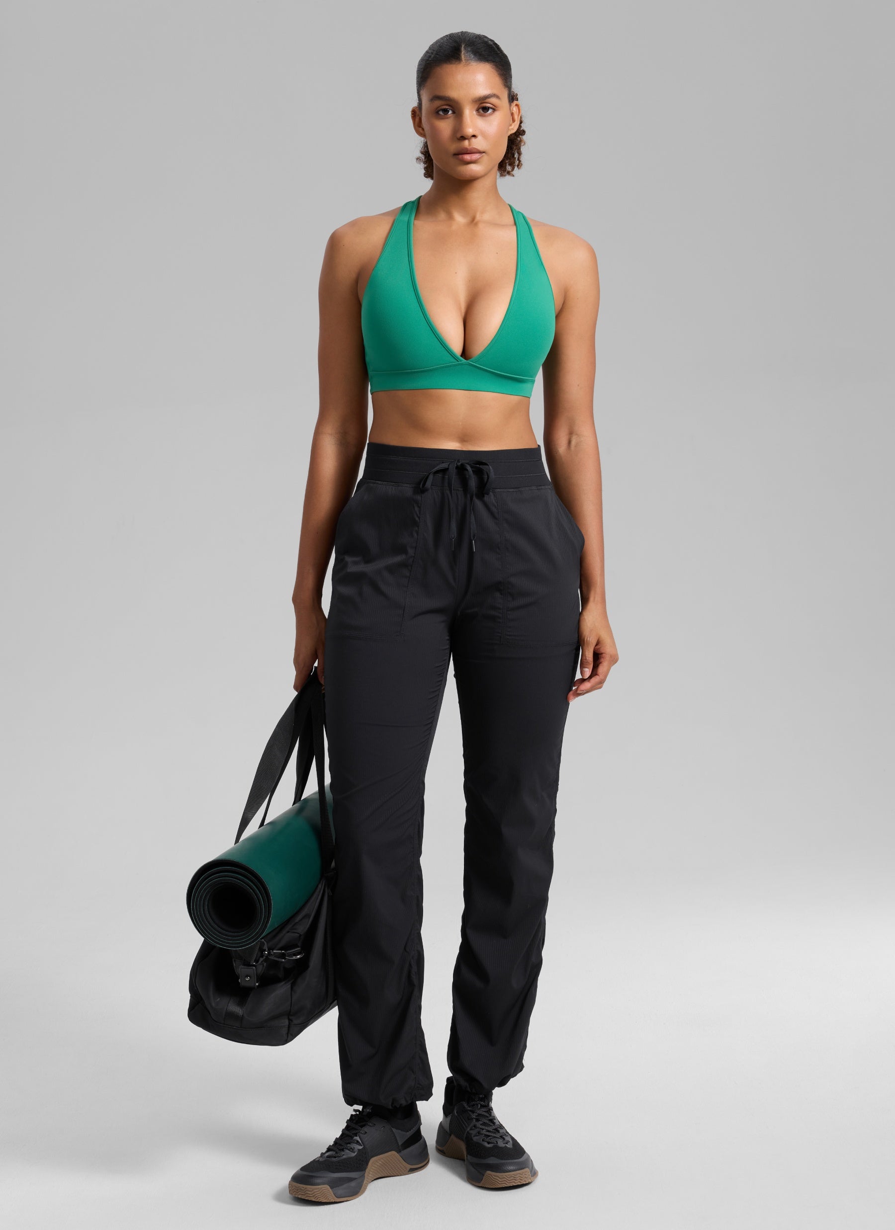CRZ YOGA Women's Butterlift® Workout Deep V Neck Cross Back Sports Bra Cascadia Green