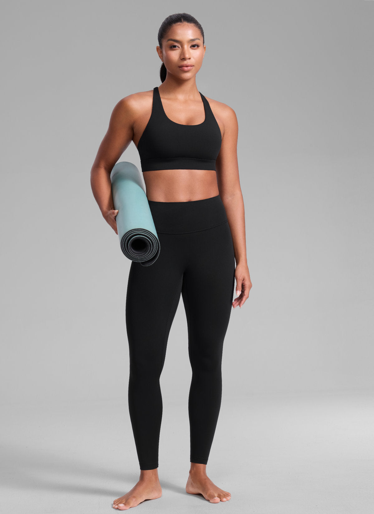 CRZ YOGA Women's Butterlift® Workout Crewneck Cross Back Sports Bra Black