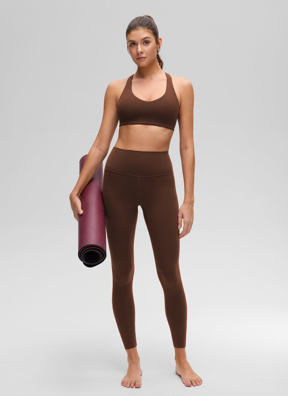 CRZ YOGA Women's Butterluxe Yoga V Neck RacerBack Build in Sports Bra Lava Brown