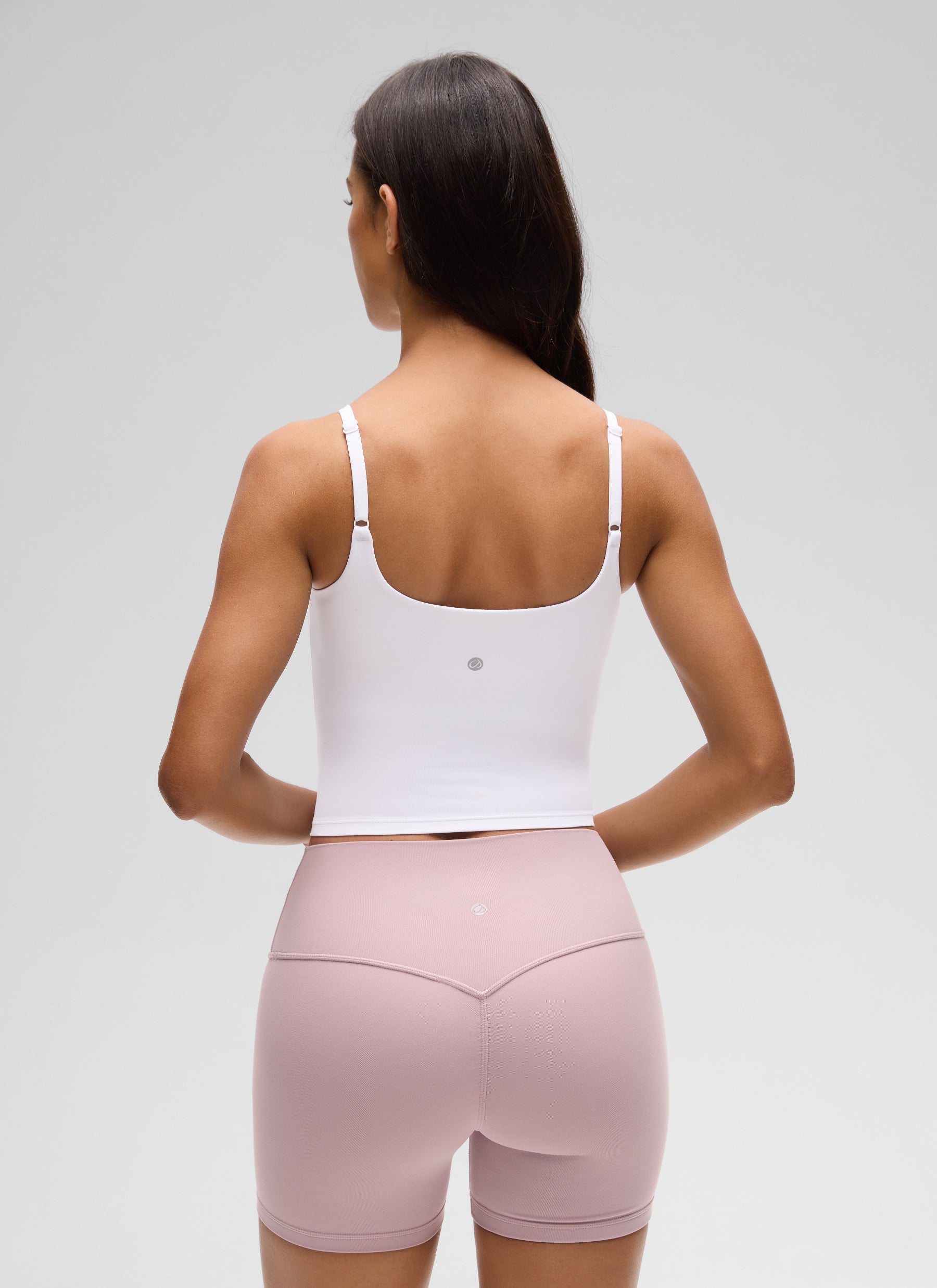 CRZ YOGA Women's Butterluxe Yoga Ruched V Neck U Back Crop Padded Tank White @model_info:E