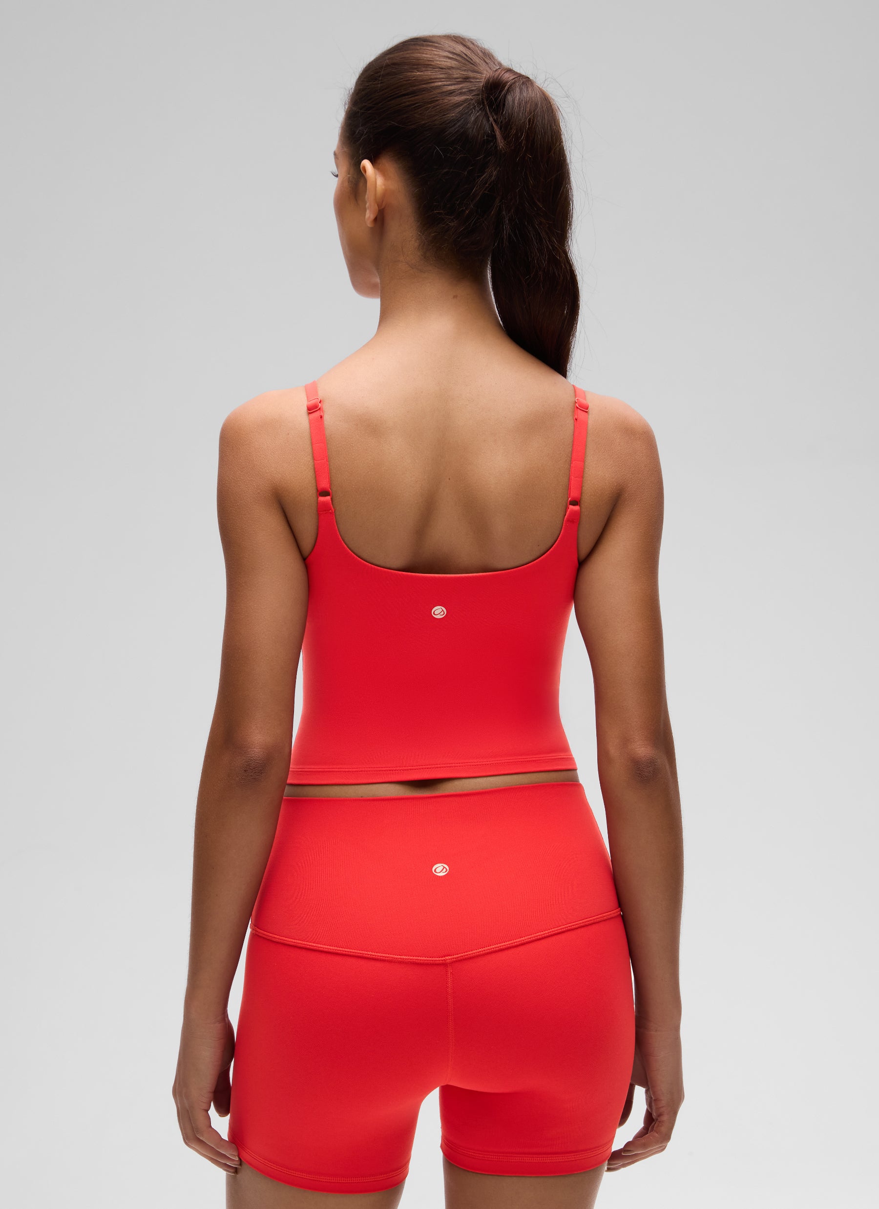 CRZ YOGA Women's Butterluxe Yoga Ruched V Neck U Back Crop Padded Tank Deep Red @model_info:E