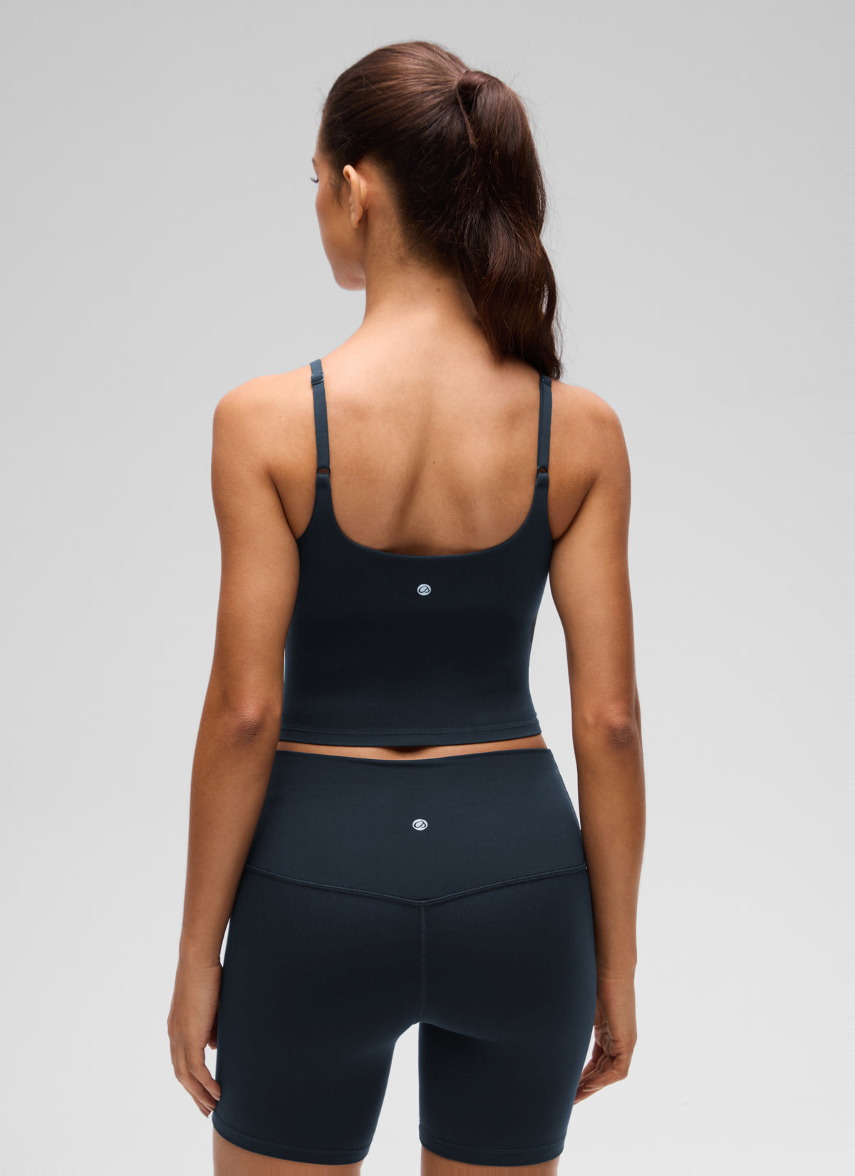 CRZ YOGA Women's Butterluxe Yoga Ruched V Neck U Back Crop Padded Tank True Navy @model_info:E