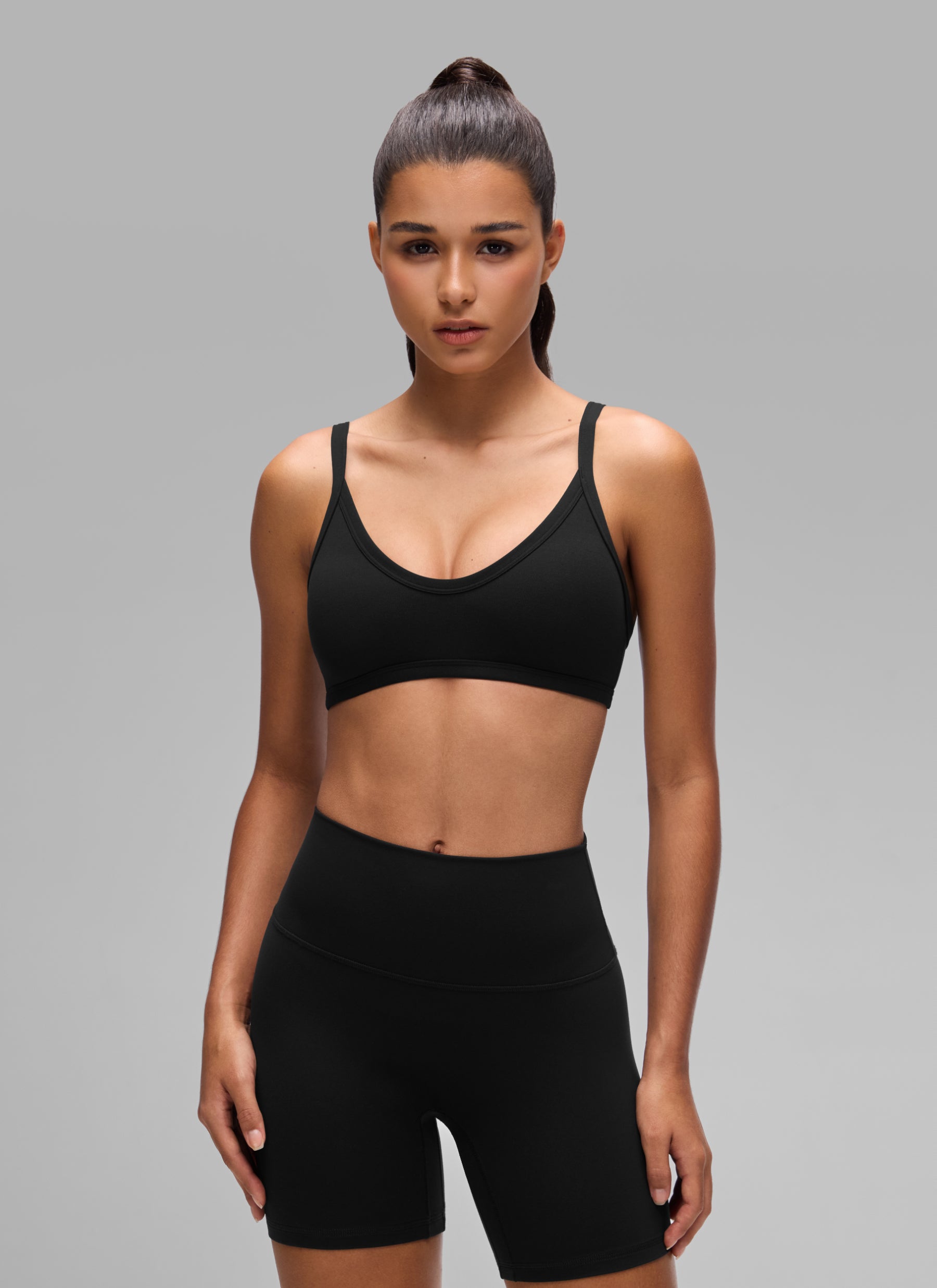 CRZ YOGA Butterlift Women's Double Lined V Neck Workout Sports Bras Black