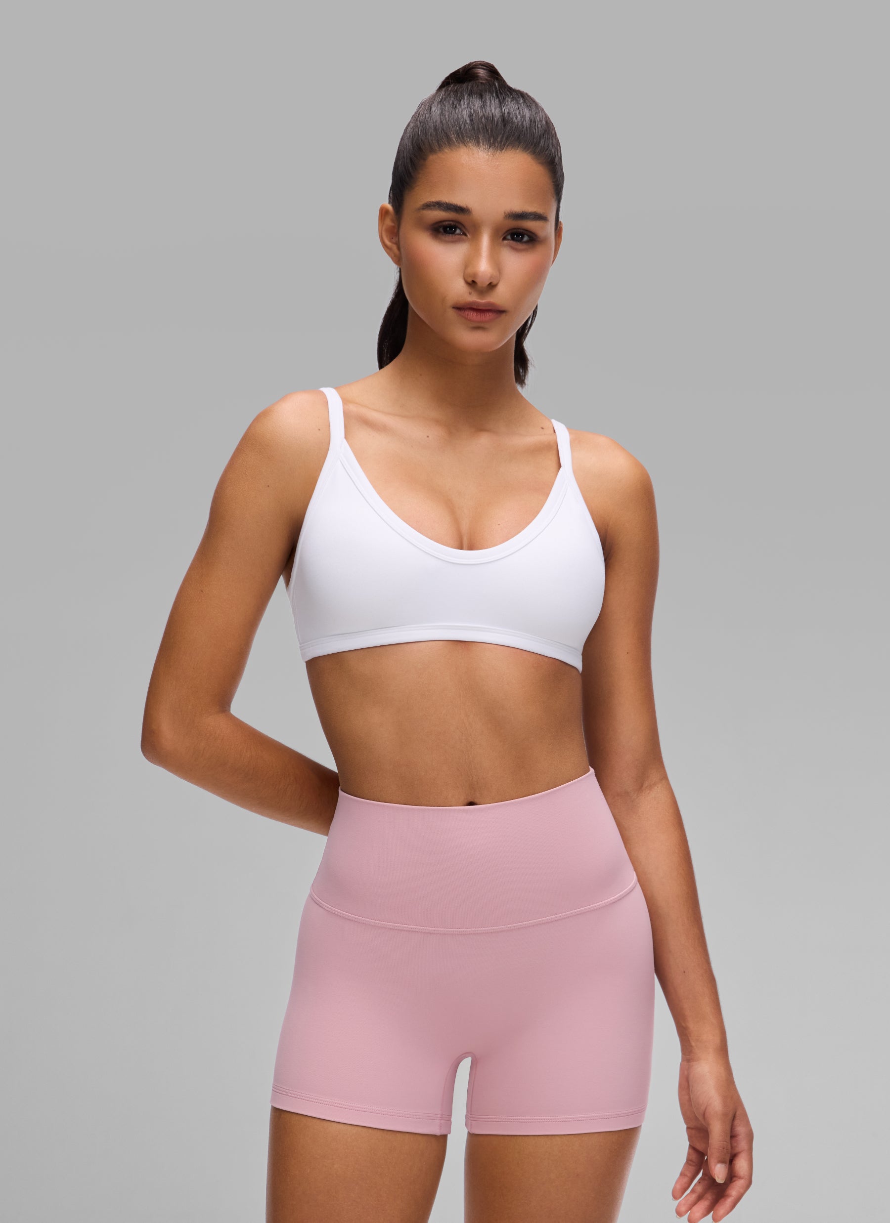 CRZ YOGA Butterlift Women's Double Lined V Neck Workout Sports Bras White