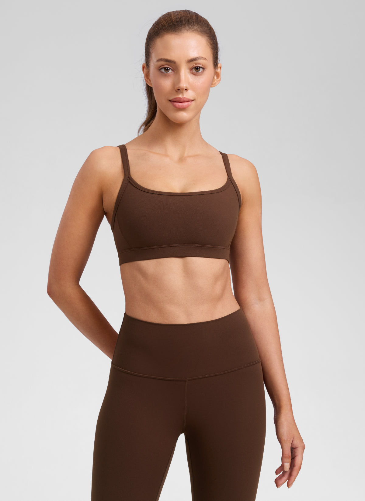 CRZ YOGA Women's Butterlift Workout Scoop Neck Double Lined Sports Bra Lava Brown @model_info:Lary