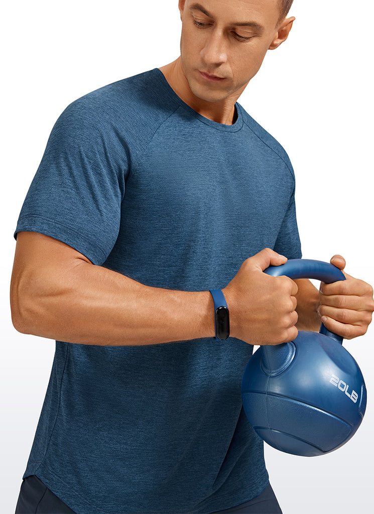 CRZ YOGA Men's Running Classic Fit Shirts Lightweight Short Sleeves Ocean Blue Heather