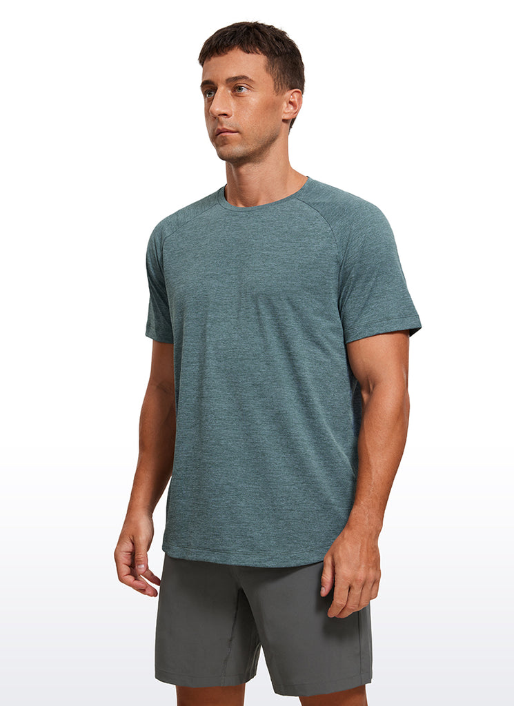 CRZ YOGA Men's Running Classic Fit Shirts Lightweight Short Sleeves Light Gray Heather
