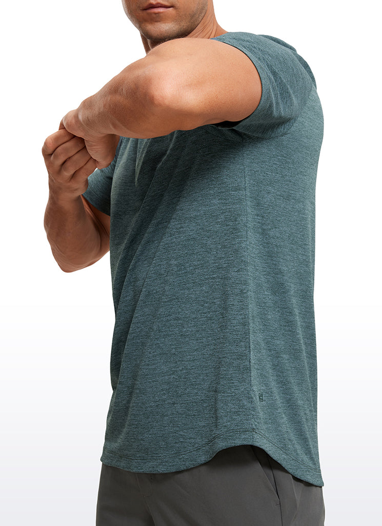 CRZ YOGA Men's Running Classic Fit Shirts Lightweight Short Sleeves Light Gray Heather
