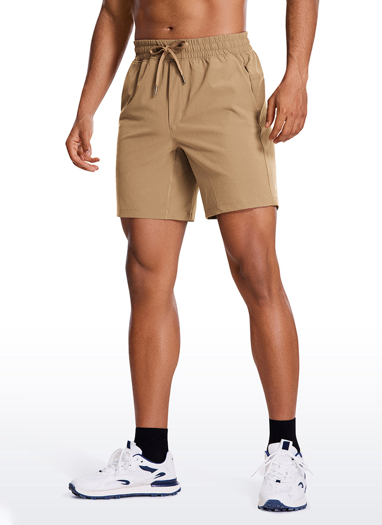 CRZ YOGA Men's Train Classic Fit Feathery-Fit Linerless Shorts 7'' Khaki Sand