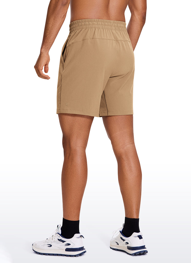 CRZ YOGA Men's Train Classic Fit Feathery-Fit Linerless Shorts 7'' Khaki Sand