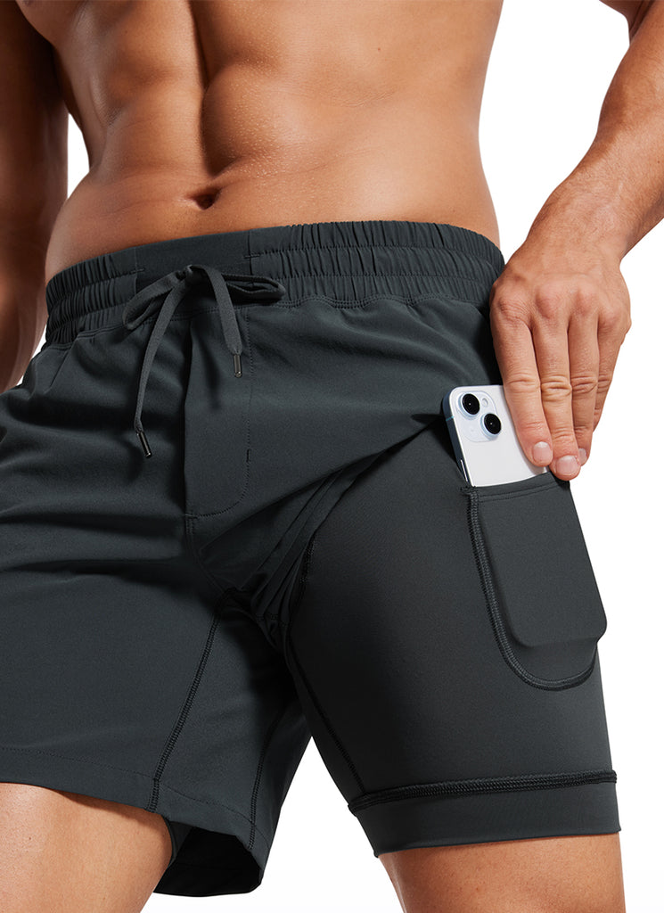 CRZ YOGA Men's Train Feathery-Fit 2 in 1 Shorts 5'' with pockets Ink Gray
