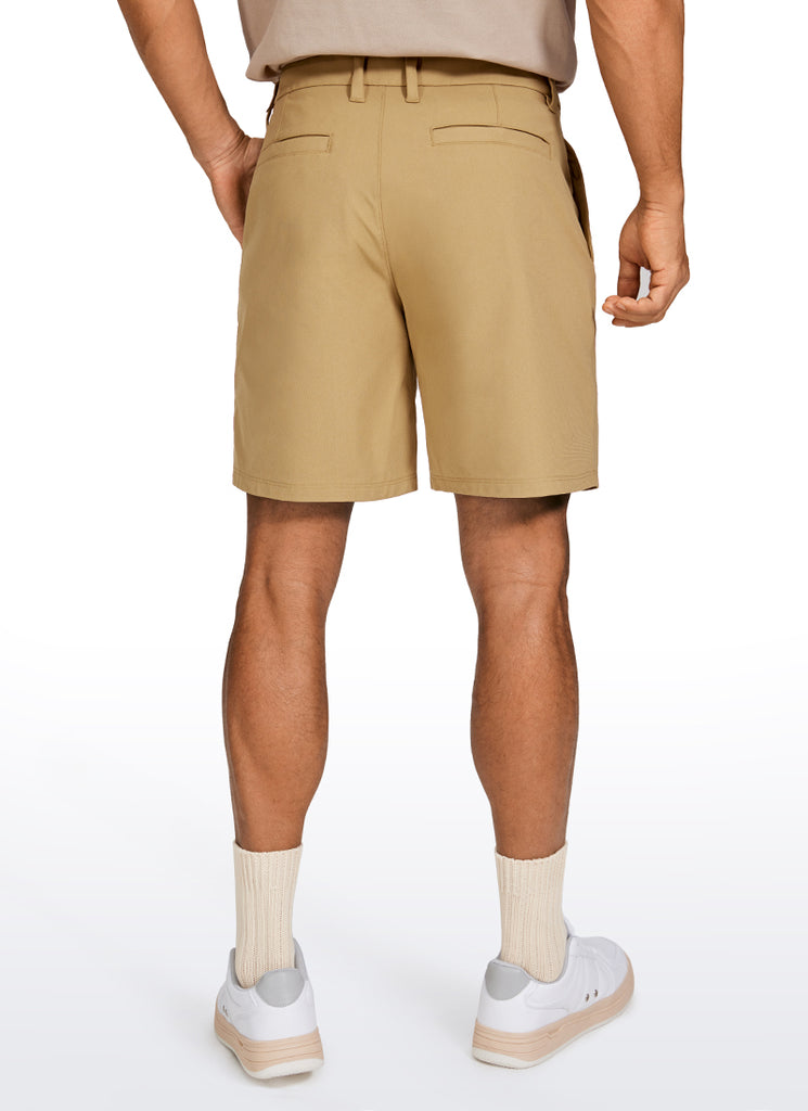 CRZ YOGA Men's Work Classic Fit All-Day Comfort Golf Shorts Pocket 7'' Khaki Sand