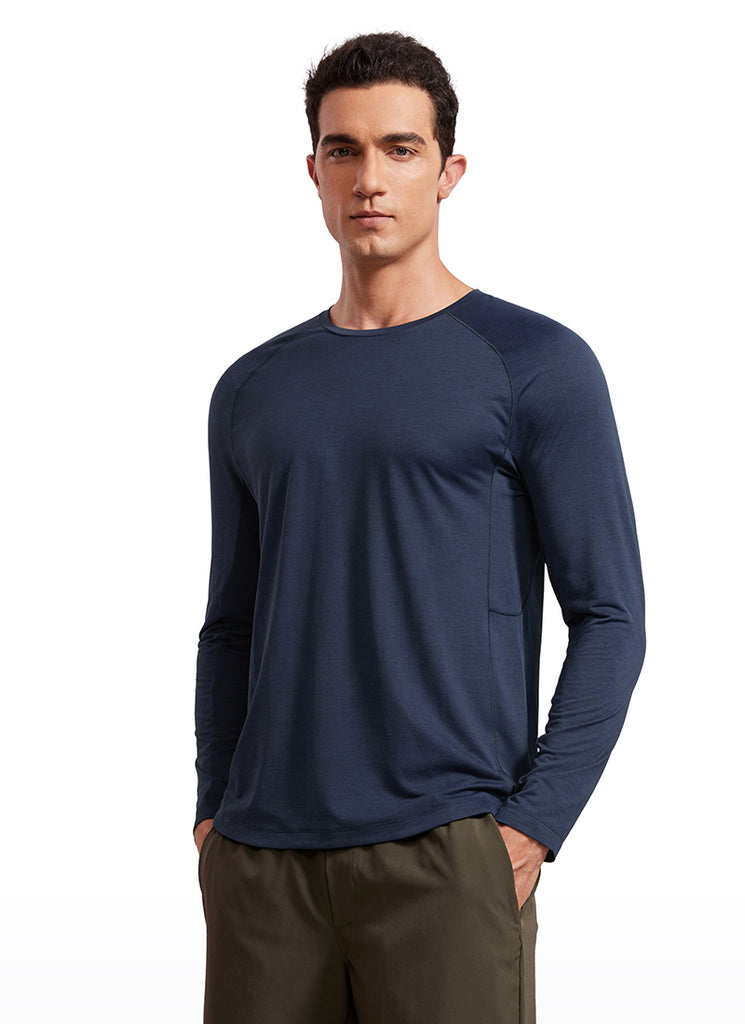 CRZ YOGA Men's Train Slim Fit Lightweight Rounded Scallop Long Sleeves Carbon Heather