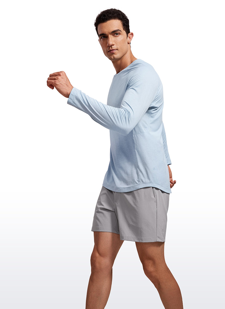 CRZ YOGA Men's Train Slim Fit Lightweight Rounded Scallop Long Sleeves Carbon Heather