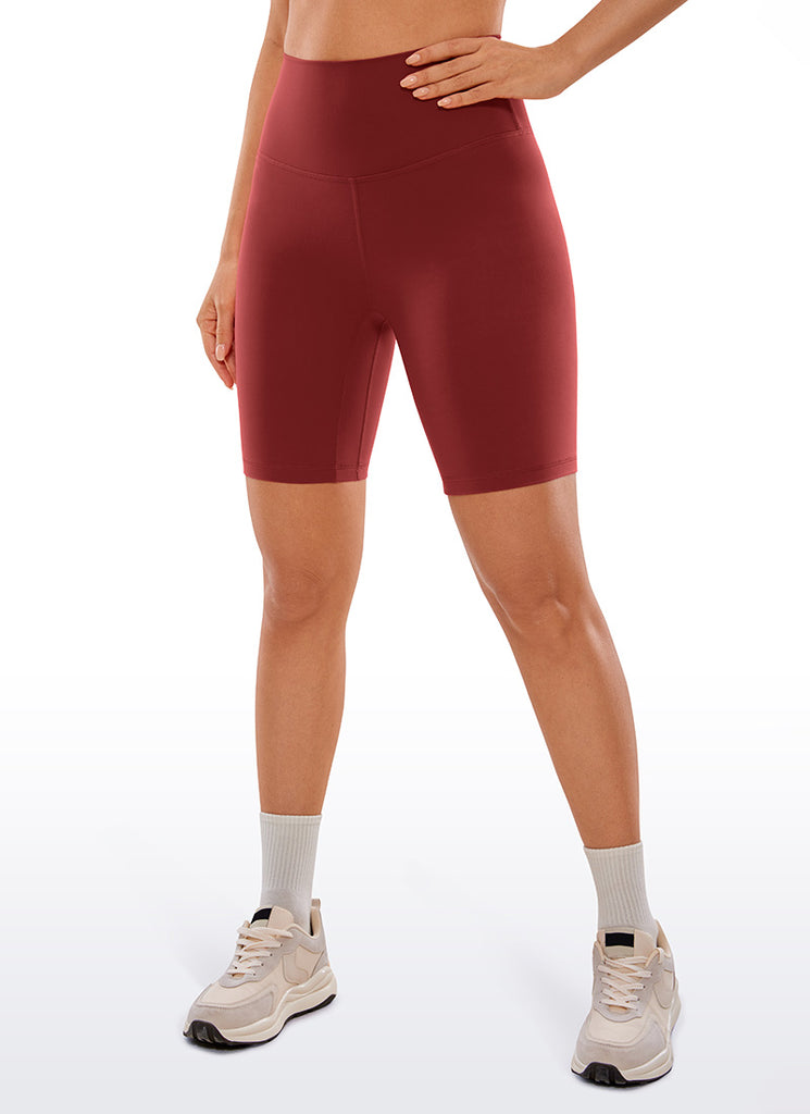 CRZ YOGA Women's Yoga High Rise Biker Brushed Nakedfeel Shorts 8'' Deep Wine