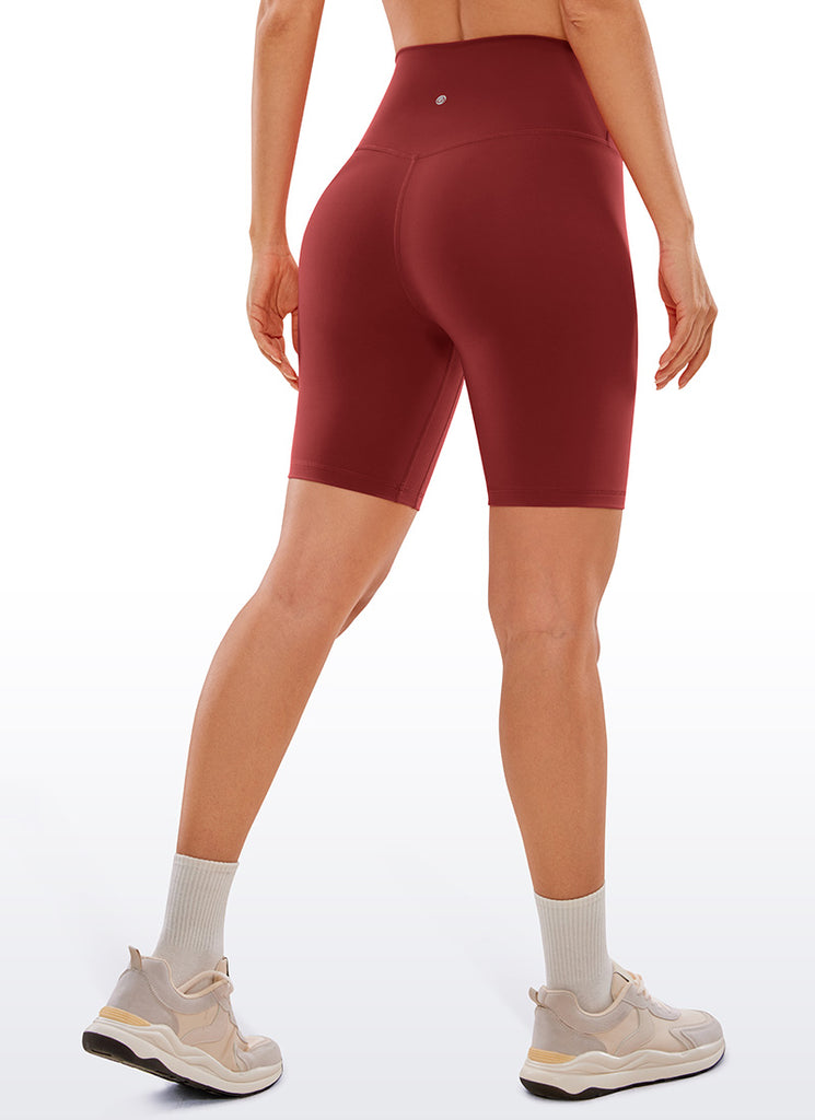 CRZ YOGA Women's Yoga High Rise Biker Brushed Nakedfeel Shorts 8'' Deep Wine