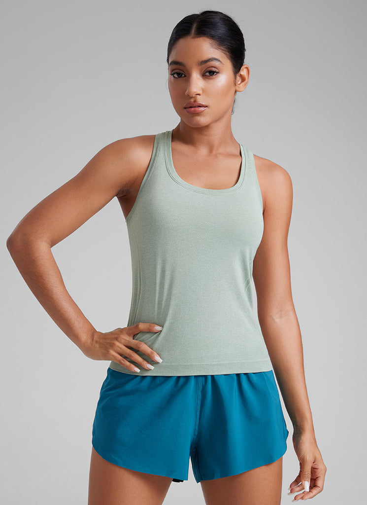 CRZ YOGA Women's Yoga Slim Fit Seamless Tank Crew Neck Racerback Green Palm Court