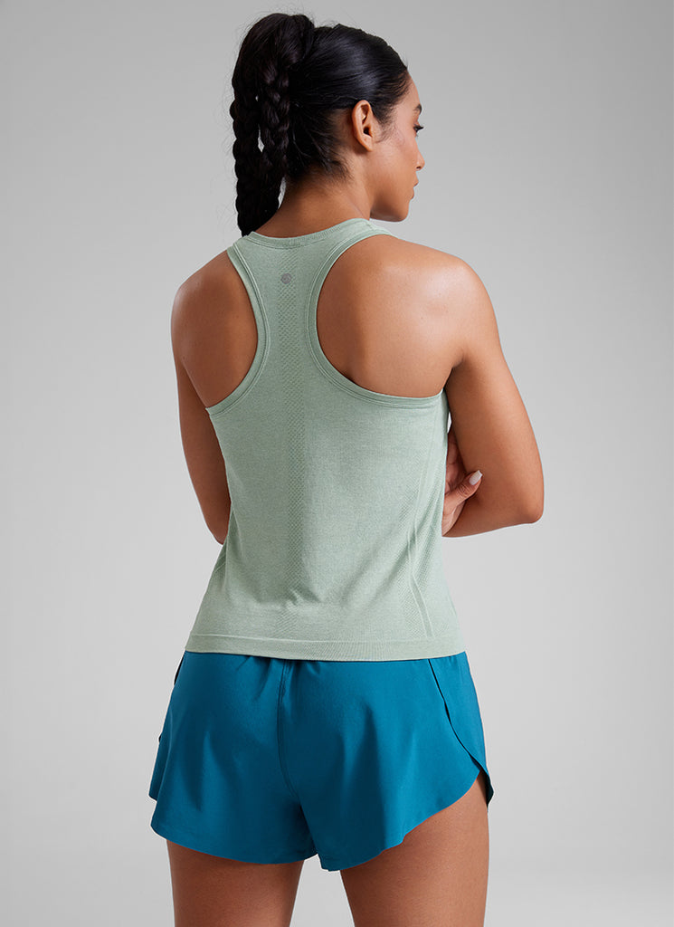 CRZ YOGA Women's Yoga Slim Fit Seamless Tank Crew Neck Racerback Green Palm Court