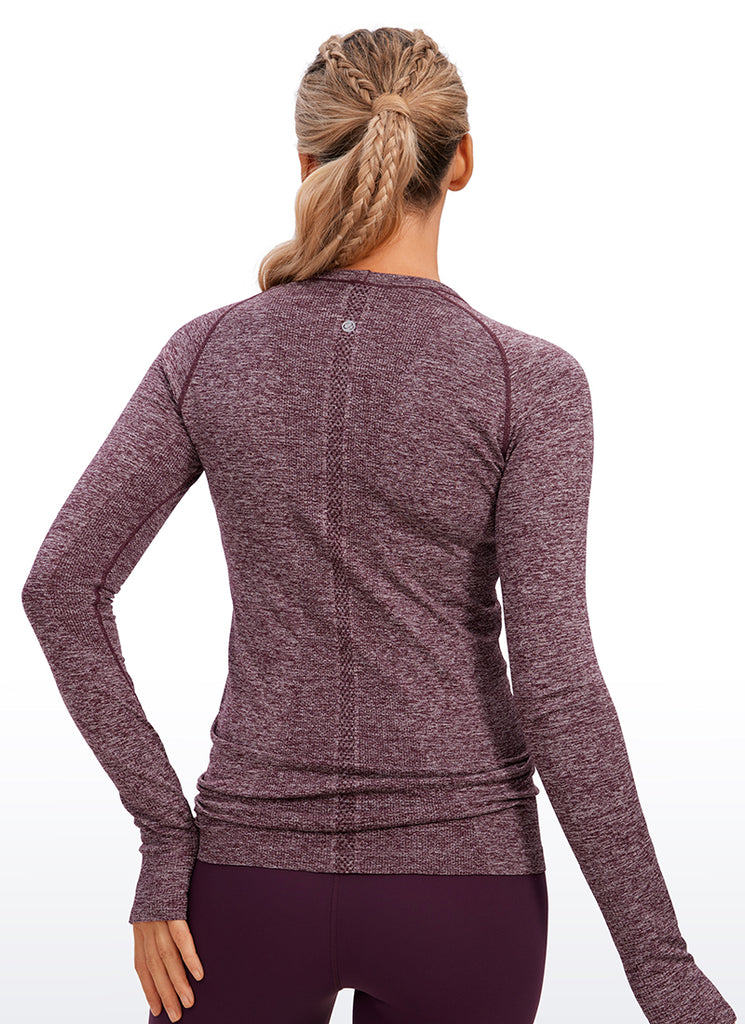 CRZ YOGA Women's Train Slim Fit Shirts Speedy Seamless Long Sleeves Misty Merlot