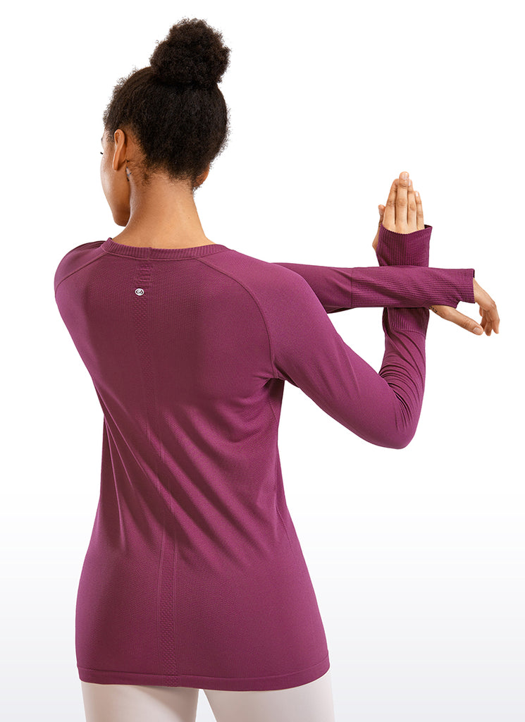 CRZ YOGA Women's Train Slim Fit Shirts Speedy Seamless Long Sleeves Red Revelry