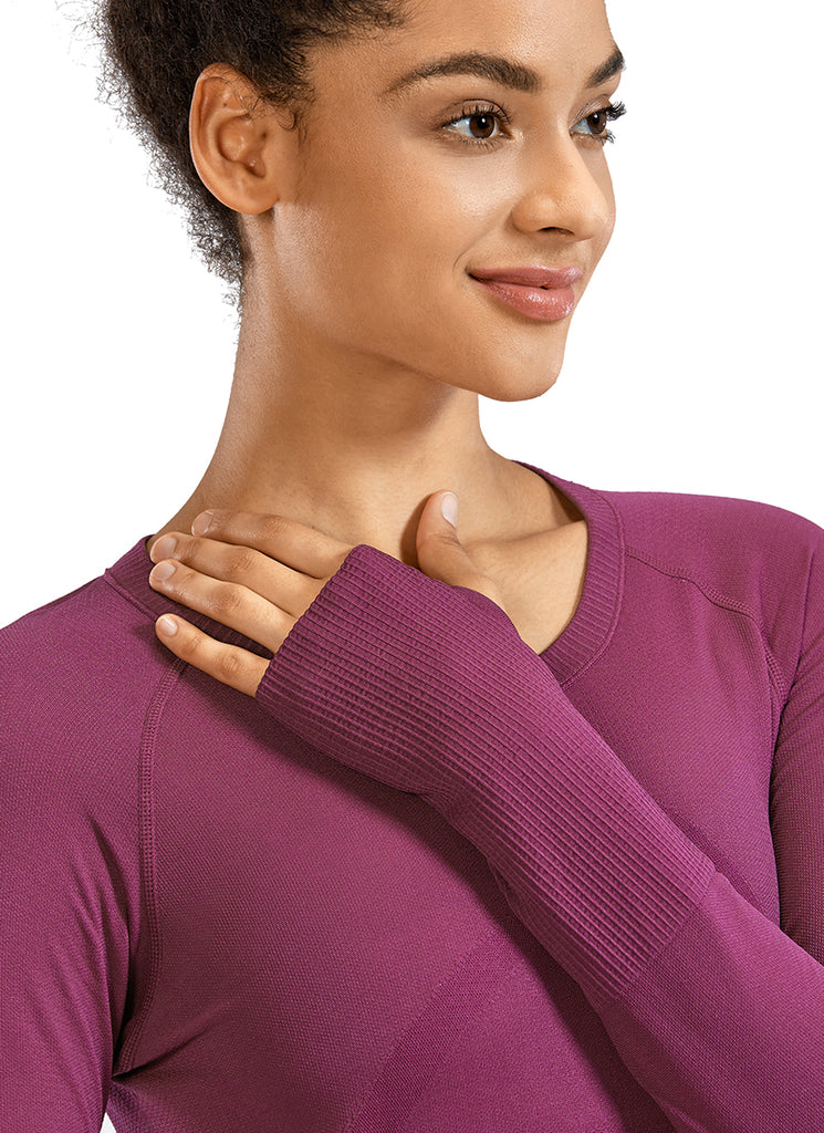 CRZ YOGA Women's Train Slim Fit Shirts Speedy Seamless Long Sleeves Red Revelry