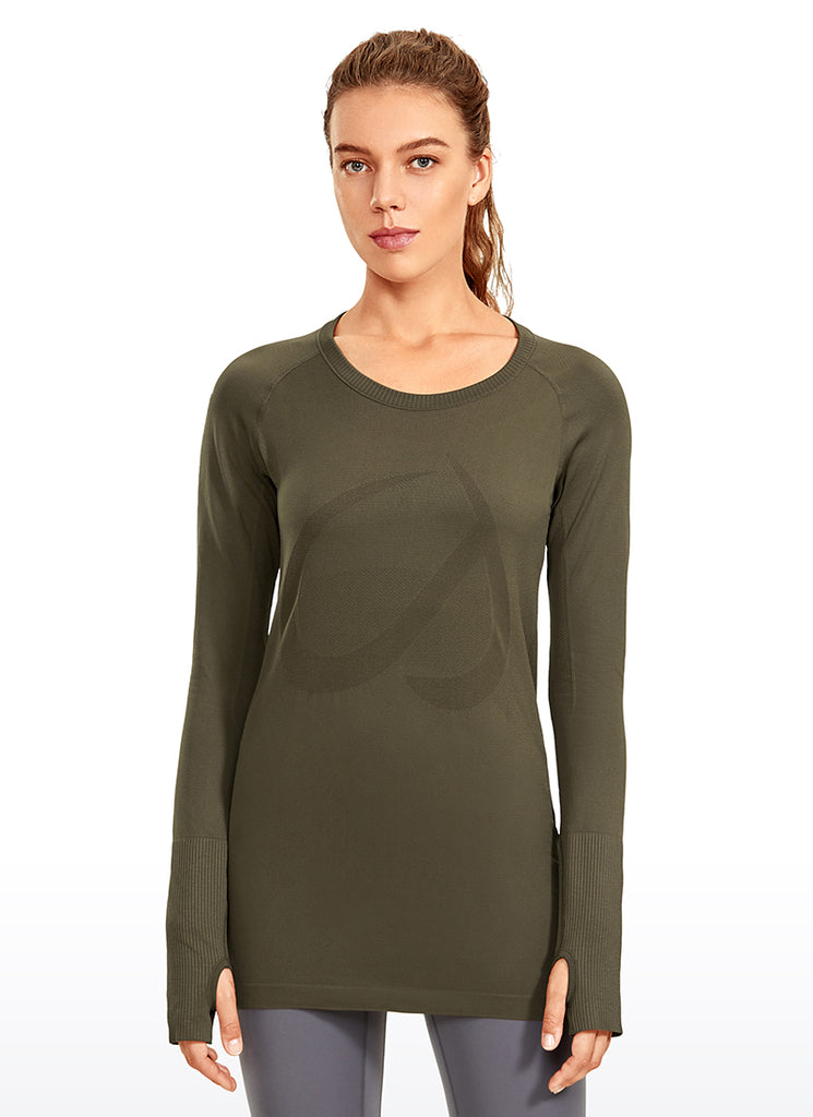 CRZ YOGA Women's Train Slim Fit Shirts Speedy Seamless Long Sleeves Olive yellow
