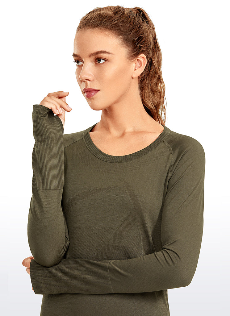 CRZ YOGA Women's Train Slim Fit Shirts Speedy Seamless Long Sleeves Olive yellow