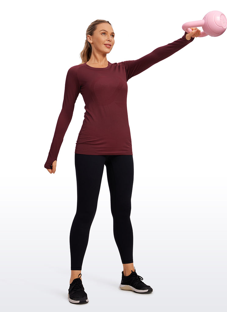 CRZ YOGA Women's Train Slim Fit Shirts Speedy Seamless Long Sleeves Fuchsia