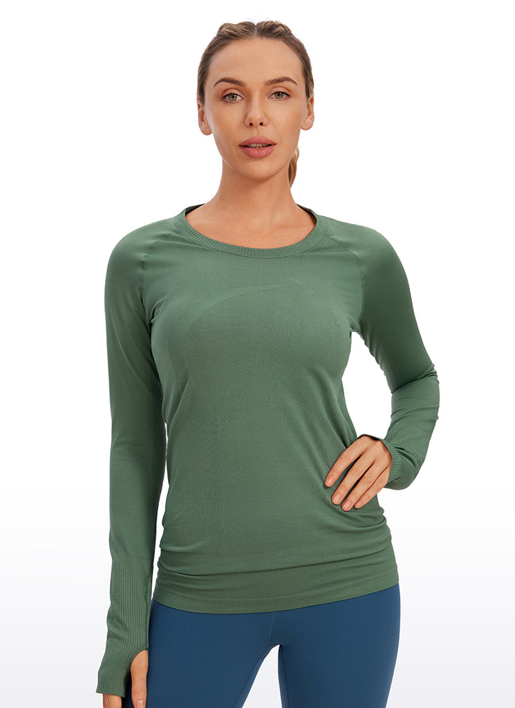 CRZ YOGA Women's Train Slim Fit Shirts Speedy Seamless Long Sleeves Noctilucence Red