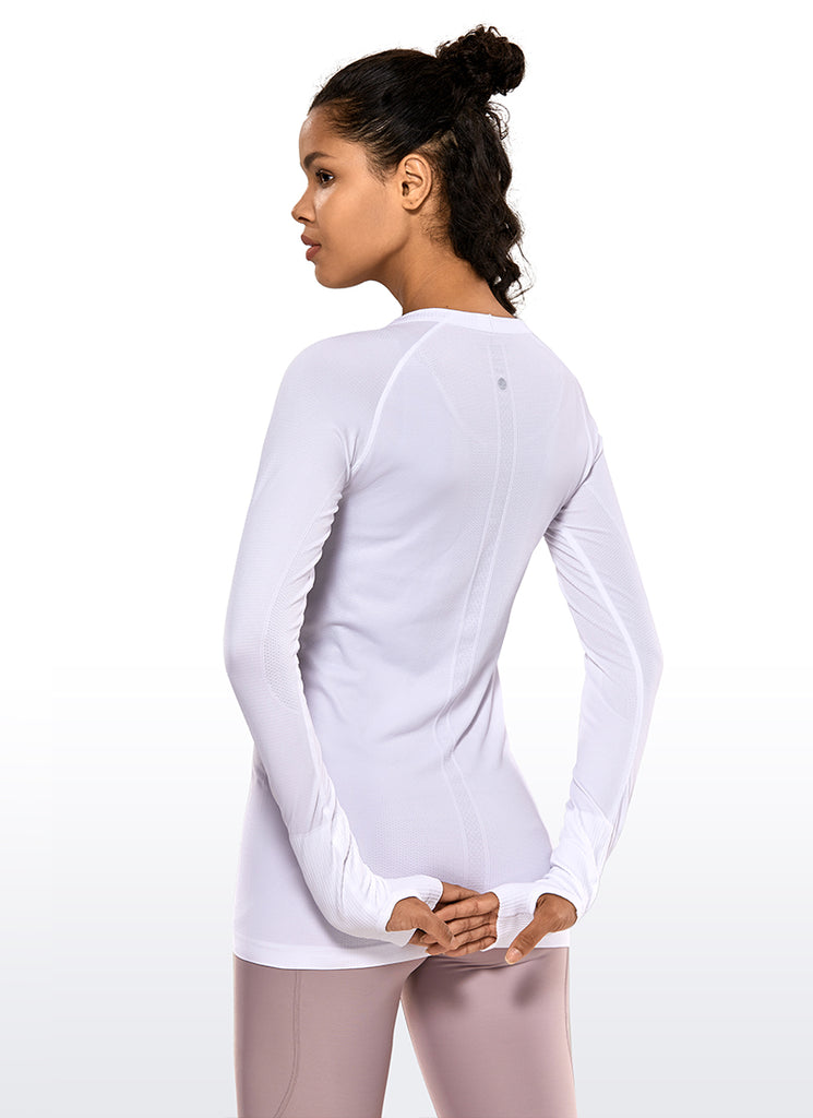CRZ YOGA Women's Train Slim Fit Shirts Speedy Seamless Long Sleeves Black
