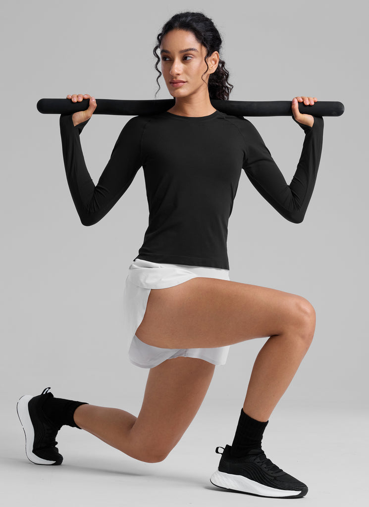 CRZ YOGA Women's Running Quick Dry Shirts Seamless Long Sleeves Slate Grey Marl