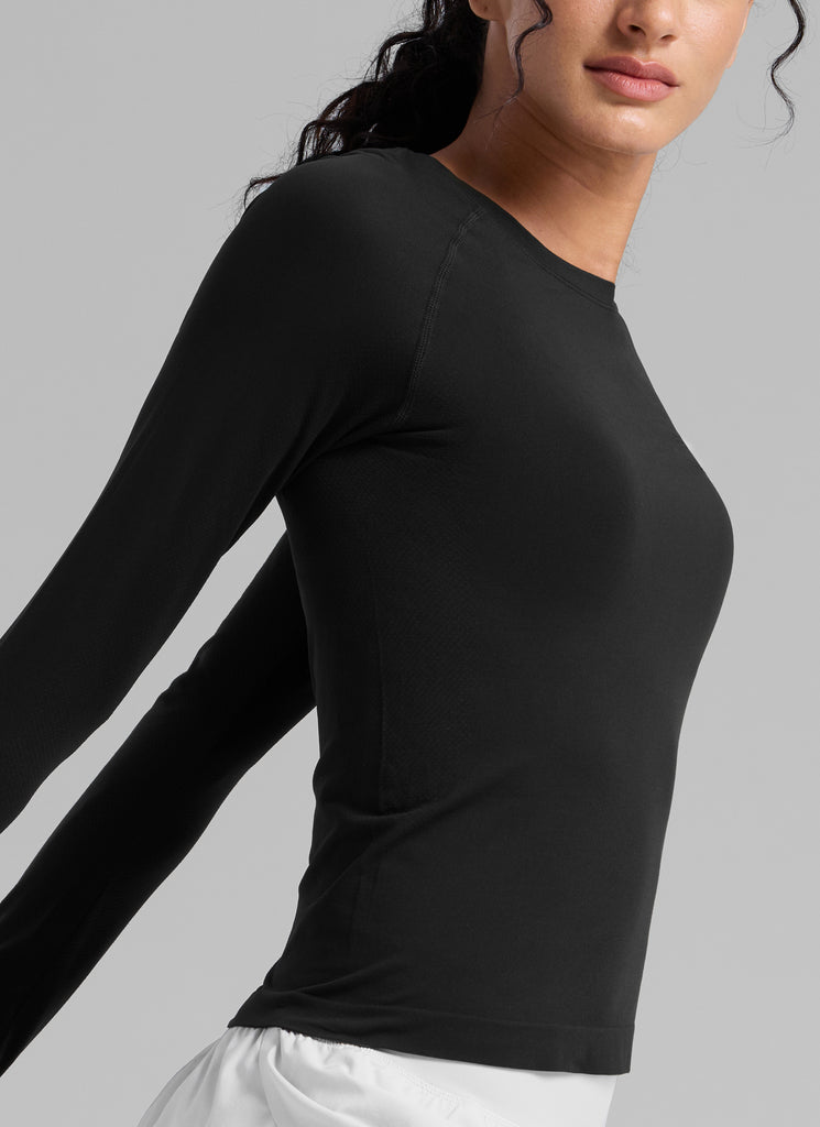 CRZ YOGA Women's Running Quick Dry Shirts Seamless Long Sleeves Black