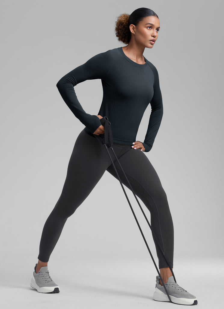 CRZ YOGA Women's Running Quick Dry Shirts Seamless Long Sleeves Hibiscus Purple