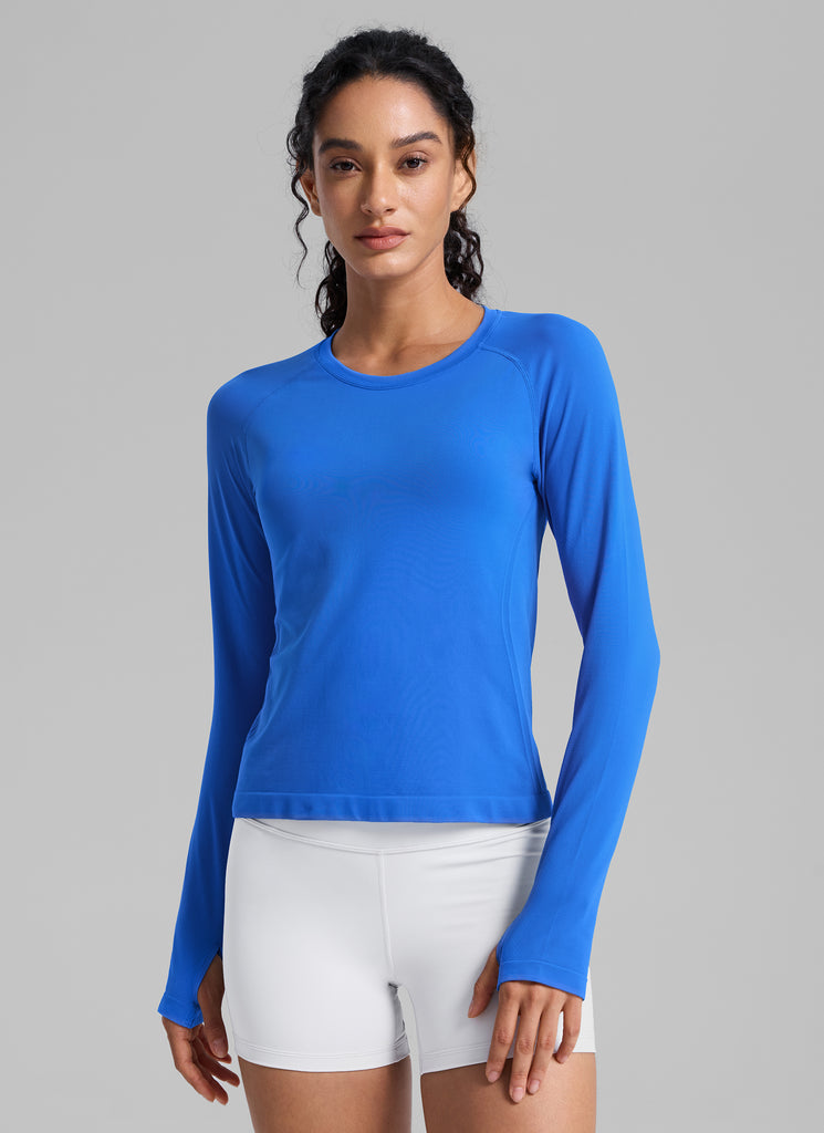 CRZ YOGA Women's Running Quick Dry Shirts Seamless Long Sleeves Deep Red